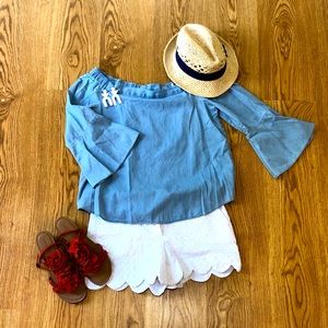 Calvin Klein Off-the-Shoulder Chambray Top - Med